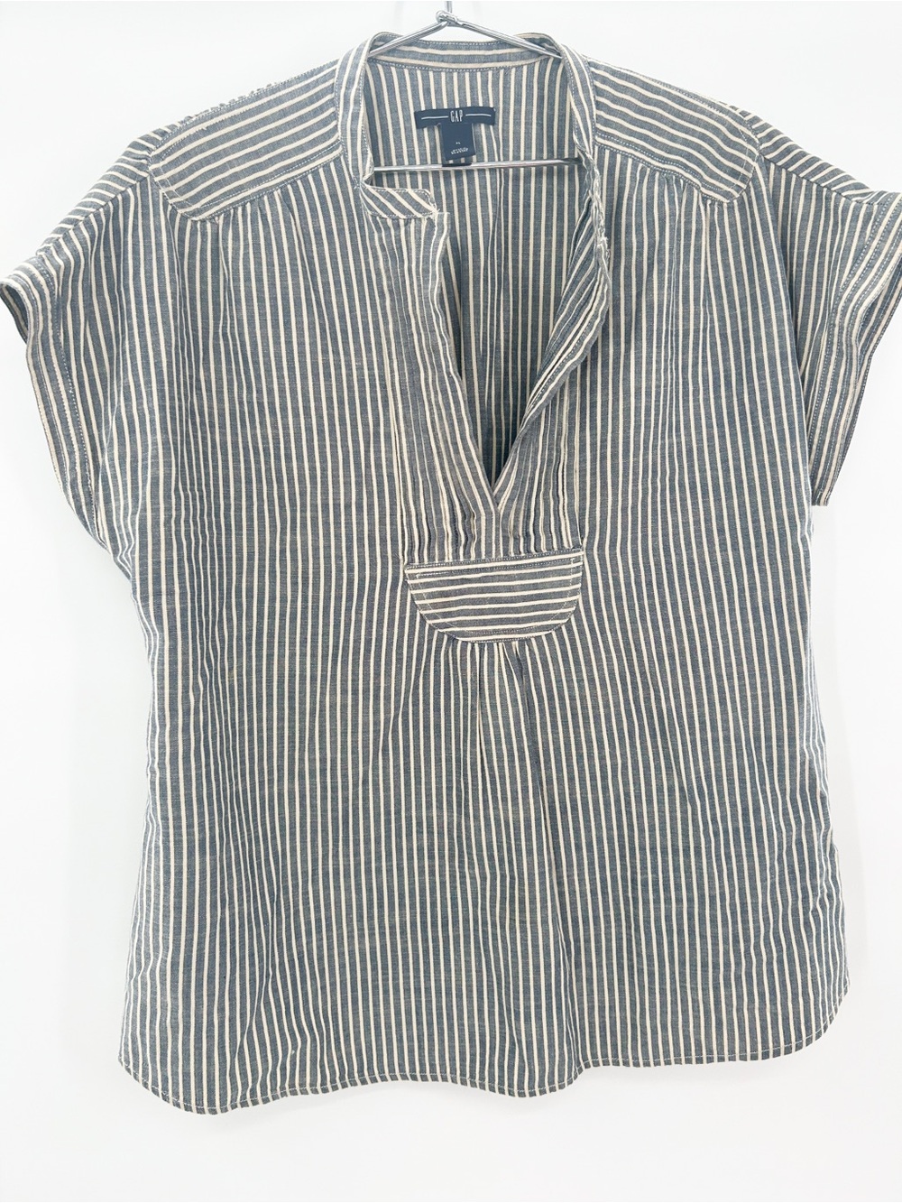Gap Pintuck Ticking Striped Top Short Sleeve Neutral Laid Back Preppy Cotton XL - Picture 9 of 10